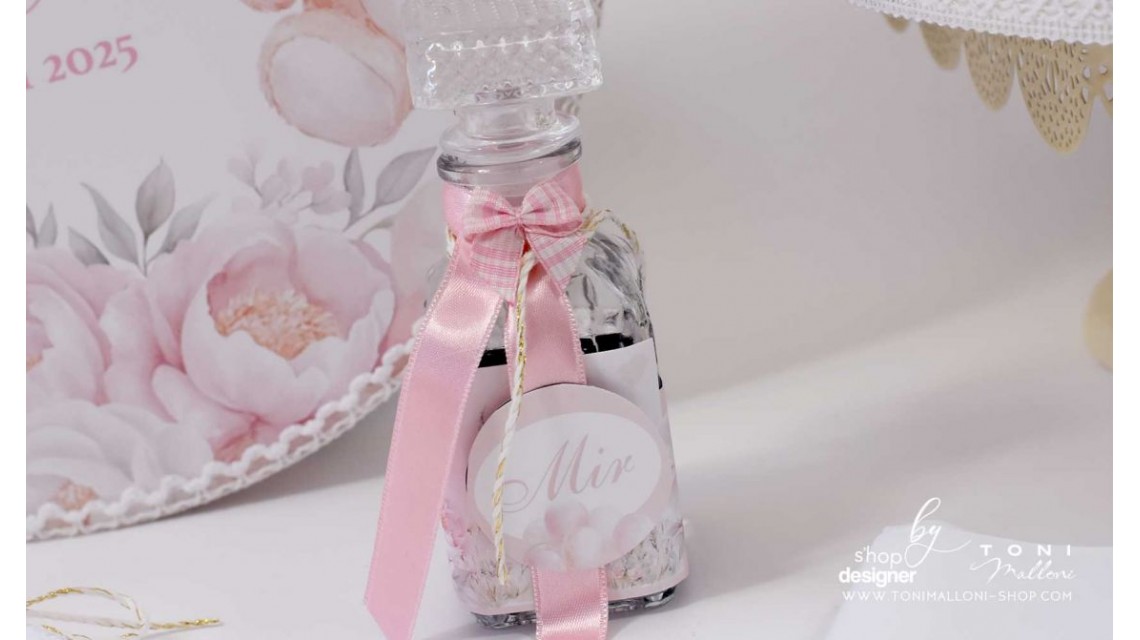 Trusou botez cu ursuleti si flori roz Teddy Bear Baby Girl 13